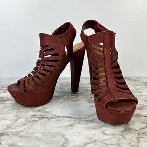 Speed Limit 98 Burgundy Strappy Heels- 5.5” Heels- Size 8